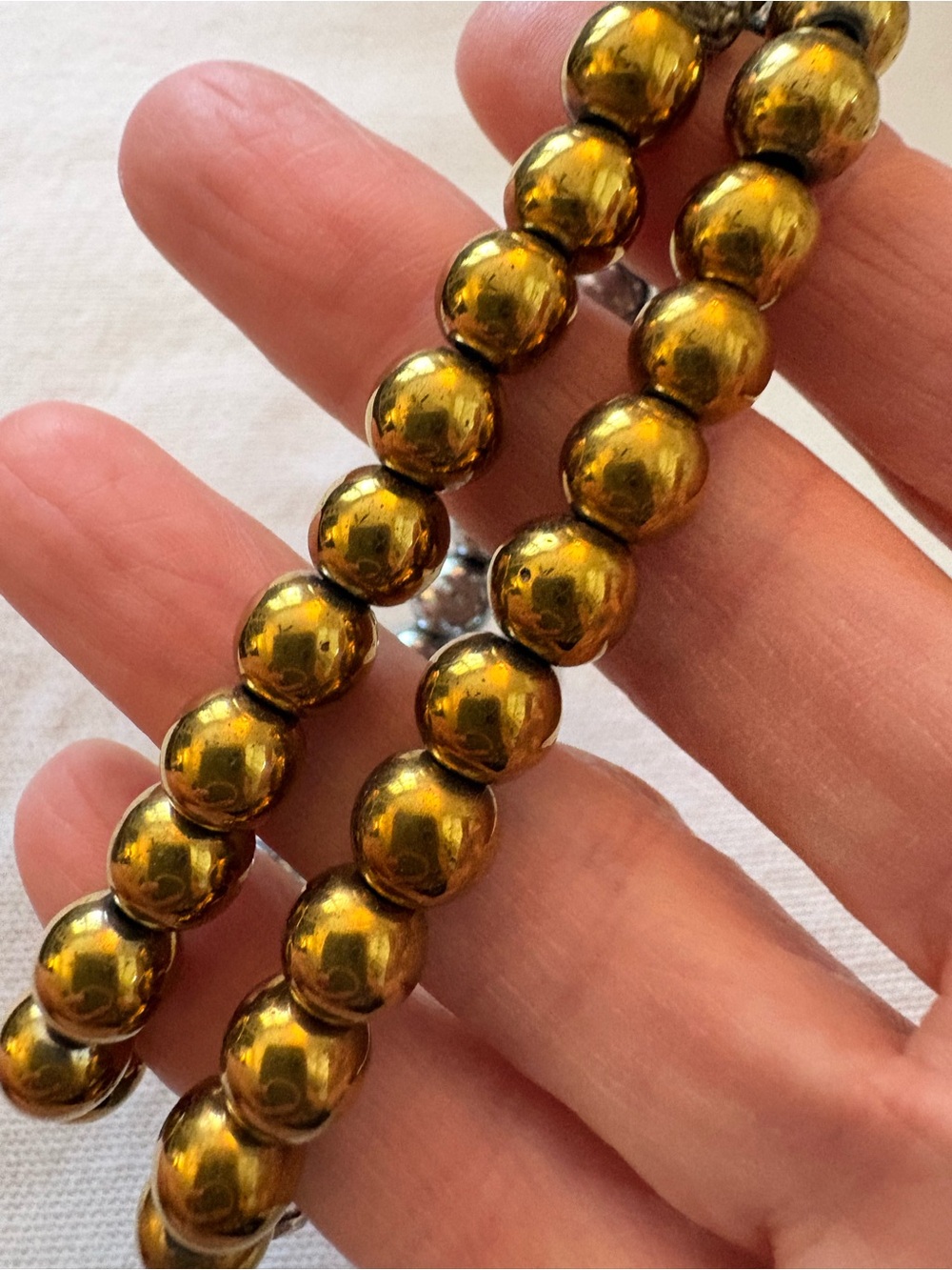 Erimish Metallic Gold and Silver Beaded Stretch Bracelet Set - Picture 3 of 7
